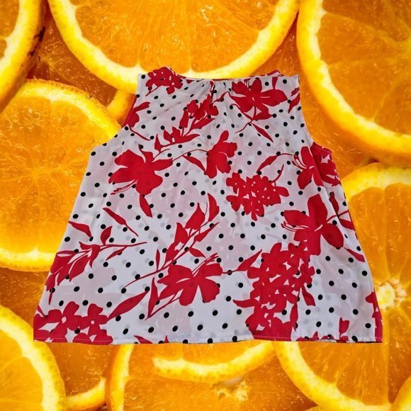 NINE West White with Red Plants and Block Dot Blouse XL - Picture 4 of 4